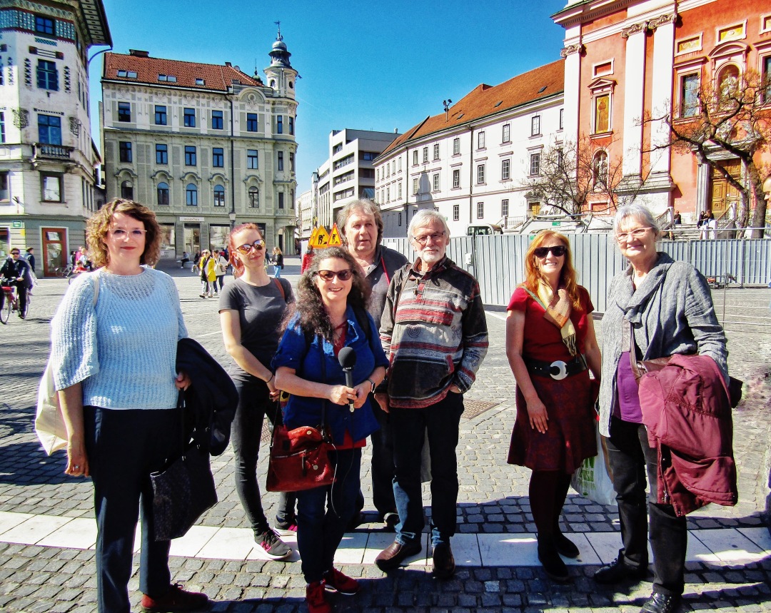 Kärntner SchriftstellerInnen am Prešerenplatz (Prešernov trg) in Ljubljana